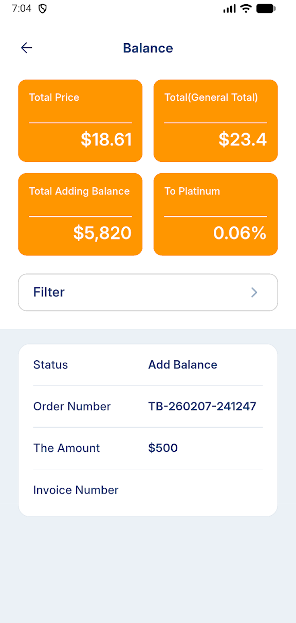 Balance screen